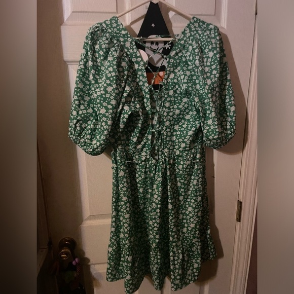 Asos Womens Puff Short Sleeve Tie Up Back Tiered Mini Dress 14 - Picture 2 of 5